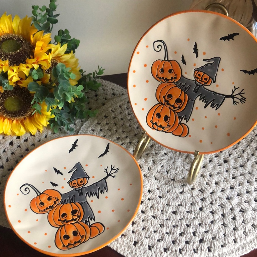 Scarecrow Jack O’Lantern Scarecrow Halloween Salad  Luncheon Plates